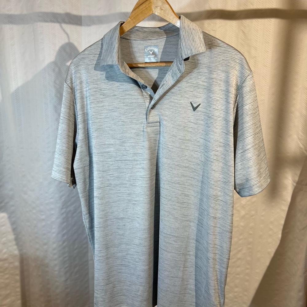 Callaway Men's Opti-Dri Light Gray Striped Golf Polo